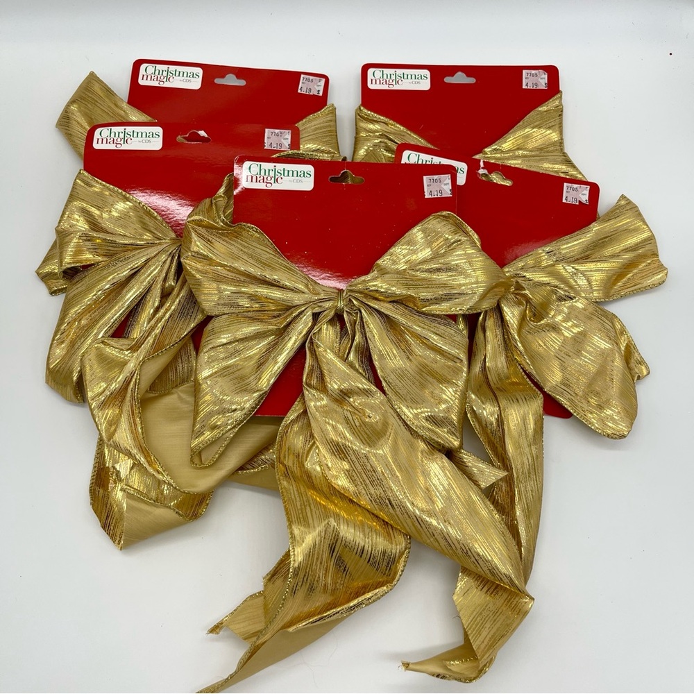 Set of 5 Festive Glow Gold Christmas Bows 11" x 15.7" New Christmas Decoration